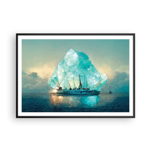Póster en marco negro - Un barco con un majestuoso iceberg al fondo. - 100x70cm - Diamante ártico - Decoración de pared moderna para salón y dormitorio ARTTOR