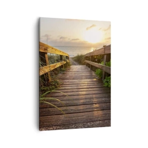 Cuadro sobre lienzo - Impresión de Imagen - Muelle de madera que conduce a la playa al atardecer - 50x70cm - Y directamente a la orilla - Decoración de pared moderna para salón y dormitorio ARTTOR