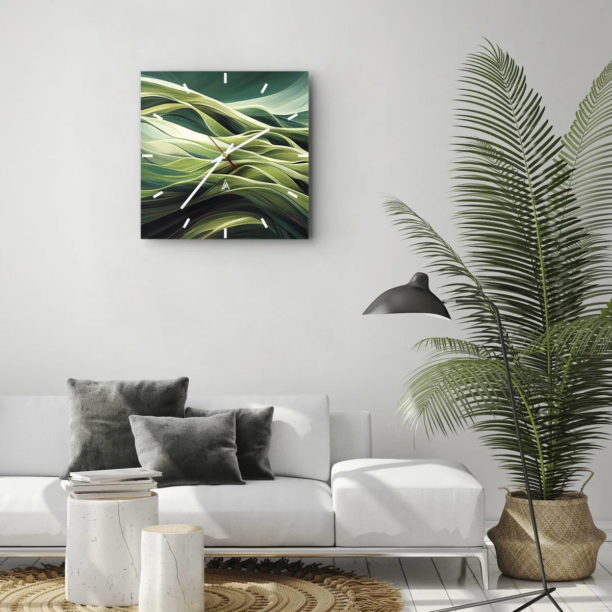 Reloj de pared - Reloj de vidrio - Un juego abstracto de color verde - 30x30 cm