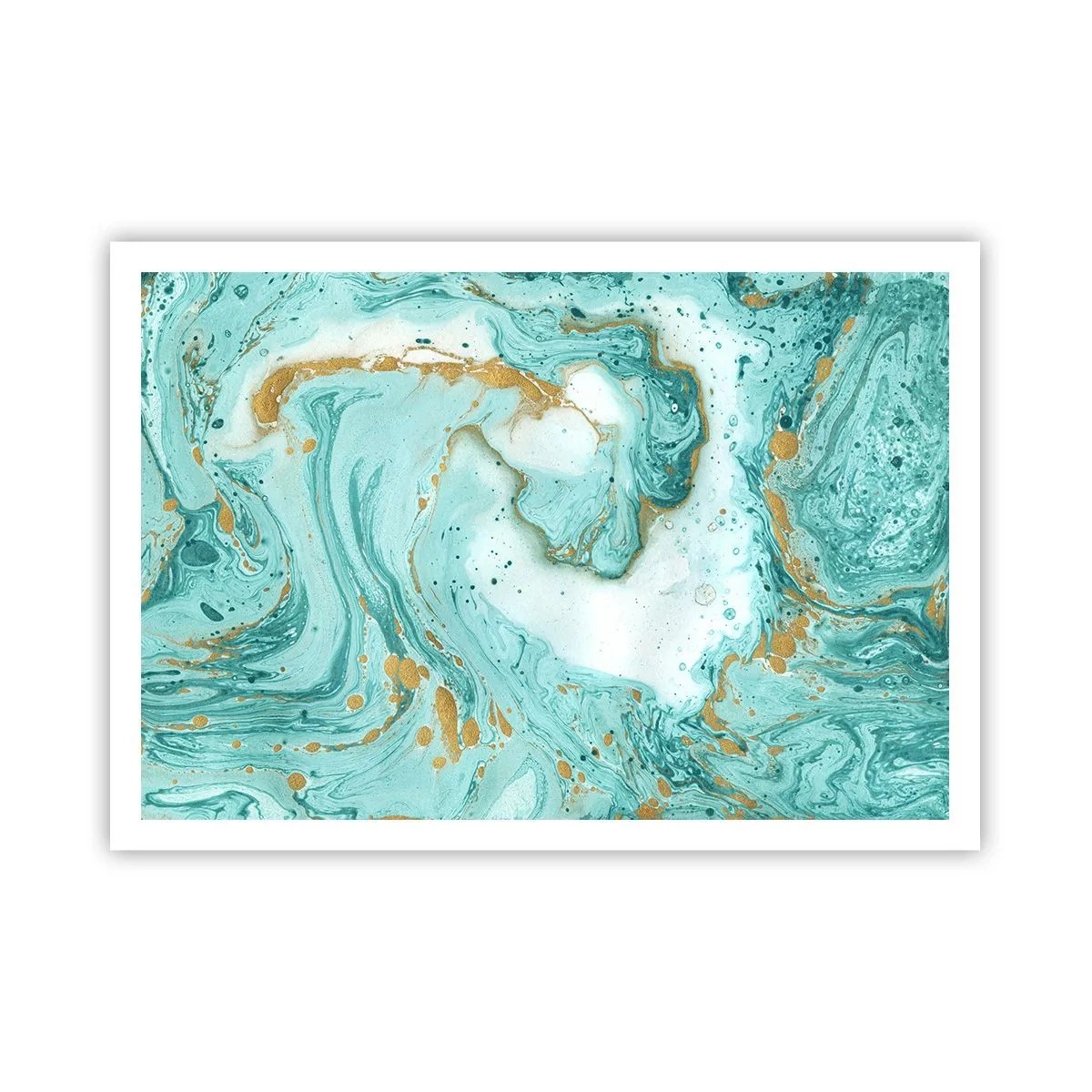 Póster - Mármol turquesa con acentos dorados en una composición abstracta. - 100x70cm - Bajo la gran ola del periodo Edo - Decoración de pared moderna para salón y dormitorio ARTTOR
