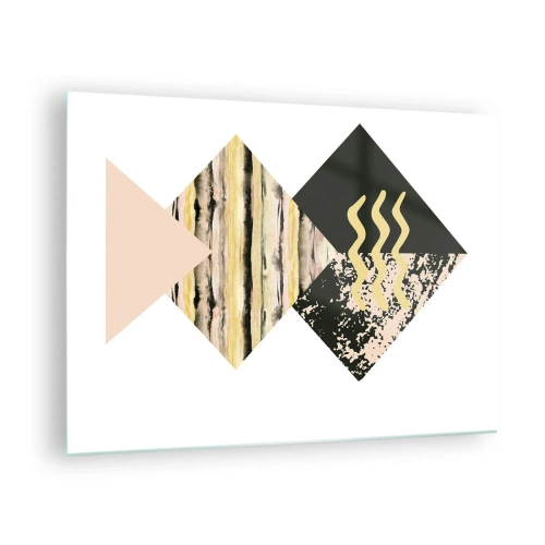 Cuadro sobre vidrio - Impresiones sobre Vidrio - Composición geométrica abstracta con triángulos y texturas. - 70x50cm - No es tan sencillo - Decoración de pared moderna para salón y dormitorio ARTTOR