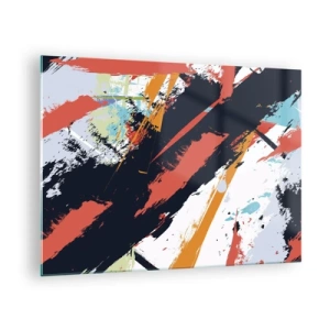 Cuadro sobre vidrio - Impresiones sobre Vidrio - Pinceladas abstractas en colores intensos - 70x50cm - Composición dinámica - Decoración de pared moderna para salón y dormitorio ARTTOR