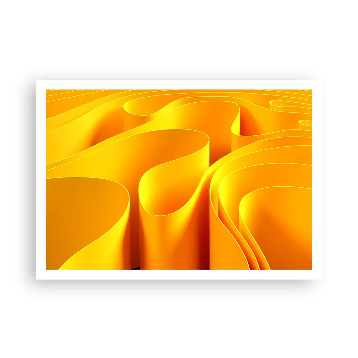 Póster - Ondas abstractas amarillas que se asemejan a los rayos del sol - 100x70cm - Como las olas del sol - Decoración de pared moderna para salón y dormitorio ARTTOR
