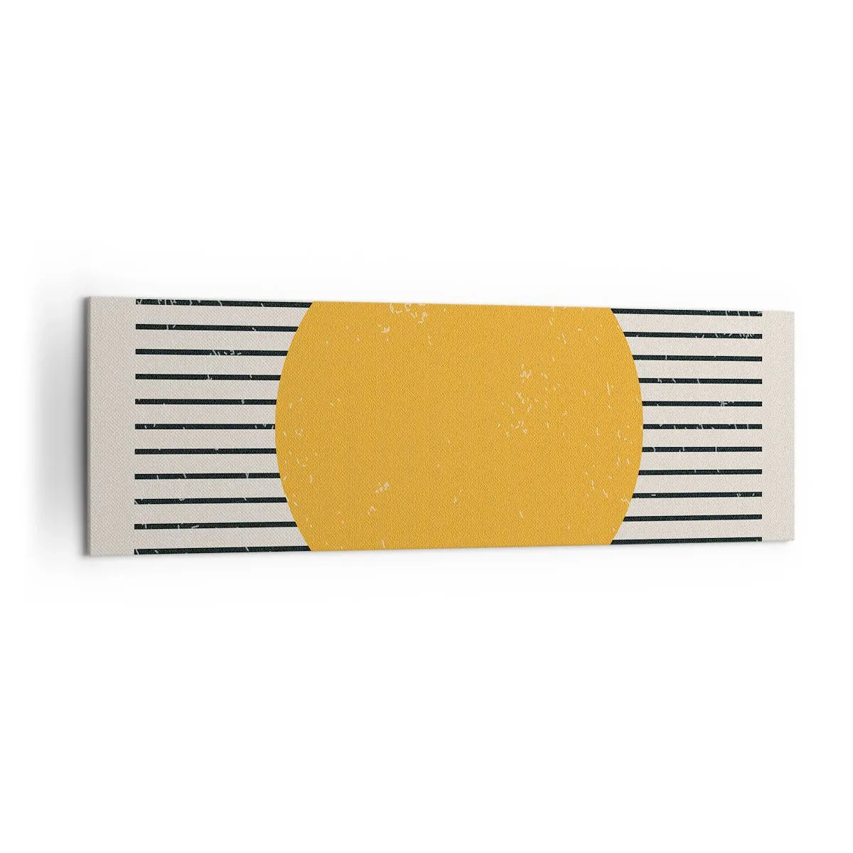 Cuadro sobre lienzo - Impresión de Imagen - Un círculo amarillo sobre un fondo de líneas horizontales blancas y negras. - 160x50cm - El poder de la sencillez - Decoración de pared moderna para salón y dormitorio ARTTOR