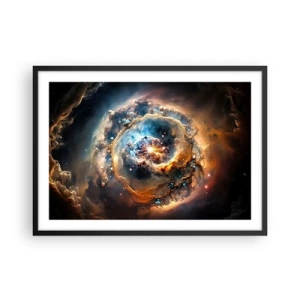 Póster en marco negro - Una visión abstracta de una explosión cósmica en tonos dorados y azules. - 70x50cm - El inicio de todo - Decoración de pared moderna para salón y dormitorio ARTTOR