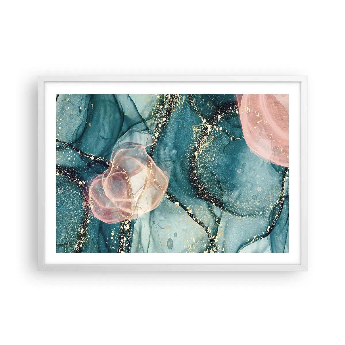 Póster en marco blanco - Seda azul, tul rosa - 70x50 cm