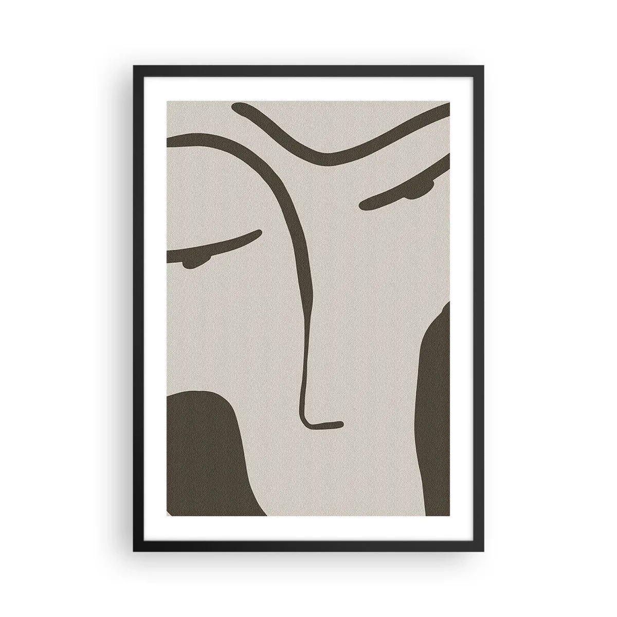 Póster en marco negro - Retrato de rostro minimalista - 50x70cm - Como salido de un cuadro de Modigliani - Decoración de pared moderna para salón y dormitorio ARTTOR