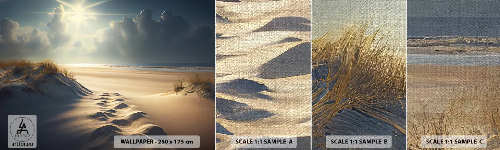 Muestra de fotomural Premium Canvas - Paisaje tranquilizador - Dunas, Playa, Océano - 100x30 cm