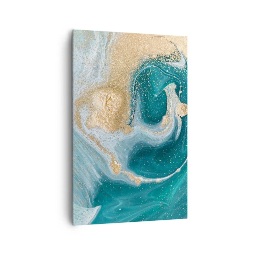 Cuadro sobre lienzo - Impresión de Imagen - Remolino abstracto en tonos turquesa y dorado - 80x120cm - Un remolino de oro y turquesa - Decoración de pared moderna para salón y dormitorio ARTTOR