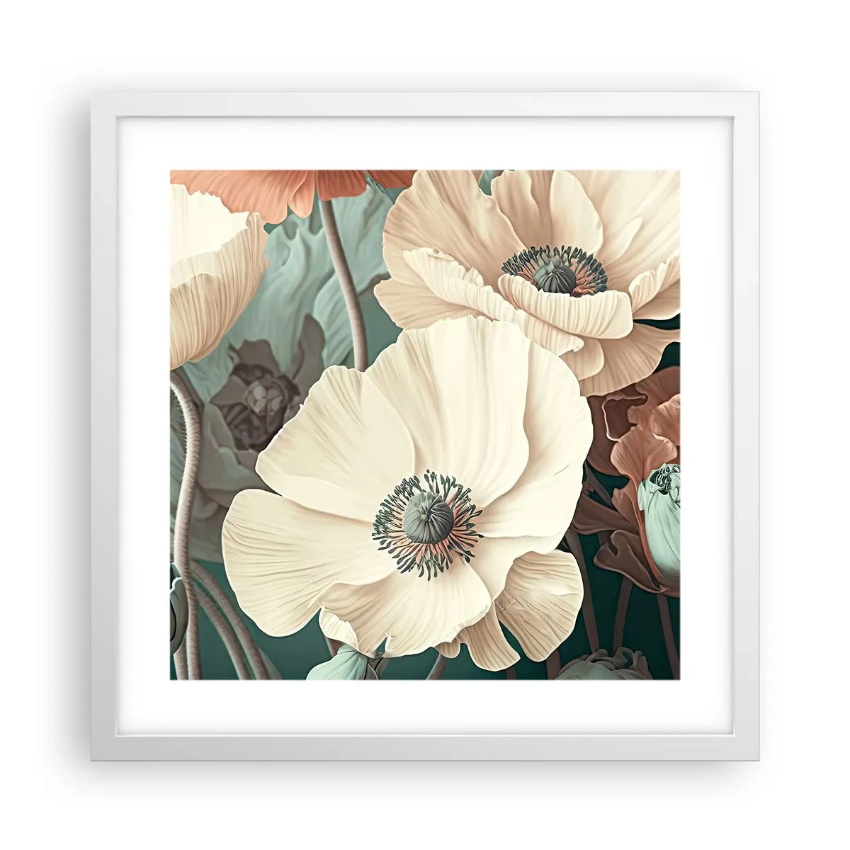 Póster en marco blanco - Susurro de amapolas - 40x40 cm