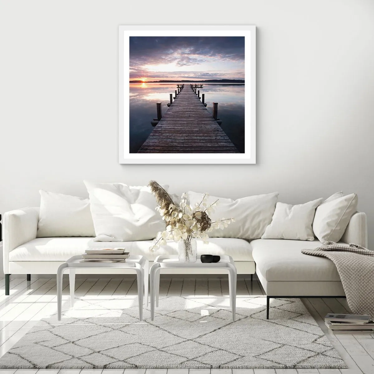 Póster en marco blanco - Frontera silenciosa del día y la noche - 30x30 cm