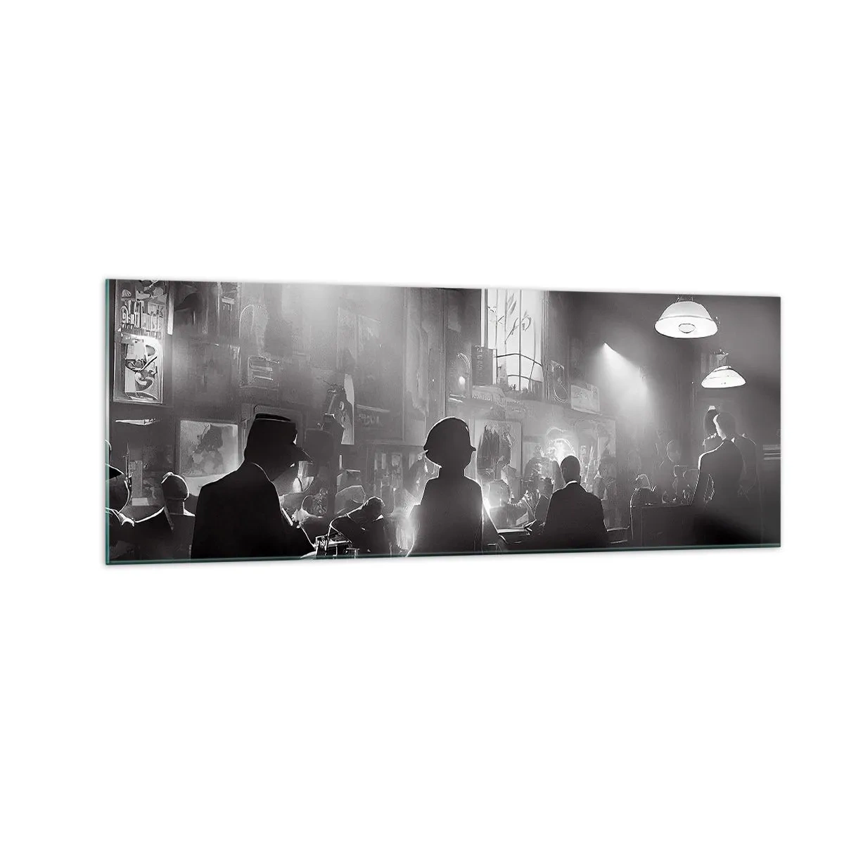 Cuadro sobre vidrio - Impresiones sobre Vidrio - Escena de clubes nocturnos de jazz en blanco y negro - 140x50cm - En clave de jazz - Decoración de pared moderna para salón y dormitorio ARTTOR