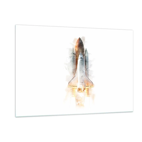 Cuadro sobre vidrio - Impresiones sobre Vidrio - Un transbordador espacial despegando en estilo acuarela sobre un fondo blanco. - 120x80cm - El comienzo de la exploración - Decoración de pared moderna para salón y dormitorio ARTTOR