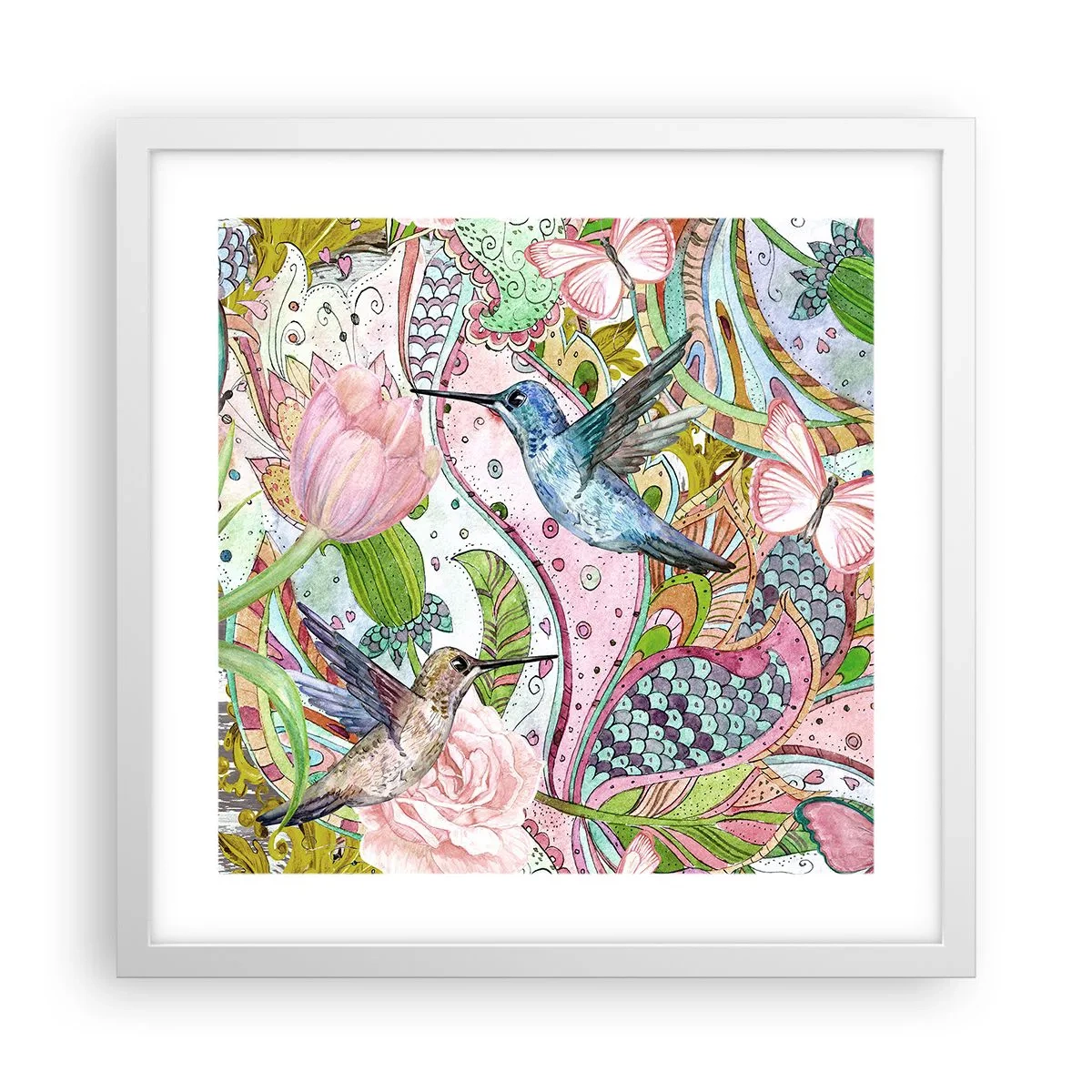 Póster en marco blanco - Enredado en las vides - 40x40 cm