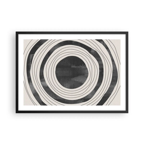 Póster en marco negro - Círculos concéntricos en blanco y negro sobre un fondo claro - 70x50cm - En el centro mismo - Decoración de pared moderna para salón y dormitorio ARTTOR