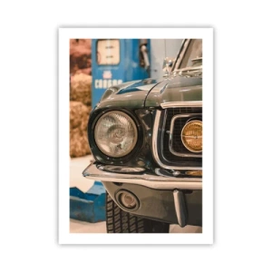Póster - Primer plano de un faro de coche retro clásico - 50x70cm - Encuentro con una leyenda - Decoración de pared moderna para salón y dormitorio ARTTOR