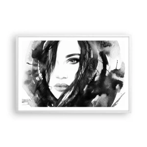Póster en marco blanco - Retrato de una dama en blanco y negro - 91x61 cm