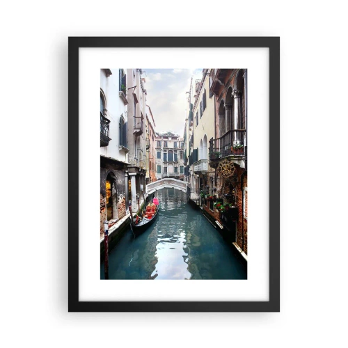 Póster en marco negro - Paisaje veneciano con góndola y puente - 30x40 cm