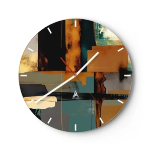 Reloj de pared - Reloj de vidrio - Abstracción moderna con contraste de oro, negro y azul. - 30x30cm - Abstracción: luces y sombras - Decoración de pared moderna para salón, cocina y dormitorio ARTTOR