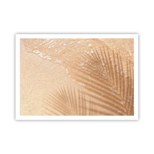 Póster - La sombra de una palmera sobre la arena con un delicado patrón de ondas. - 100x70cm - La sombra de un verano caluroso - Decoración de pared moderna para salón y dormitorio ARTTOR