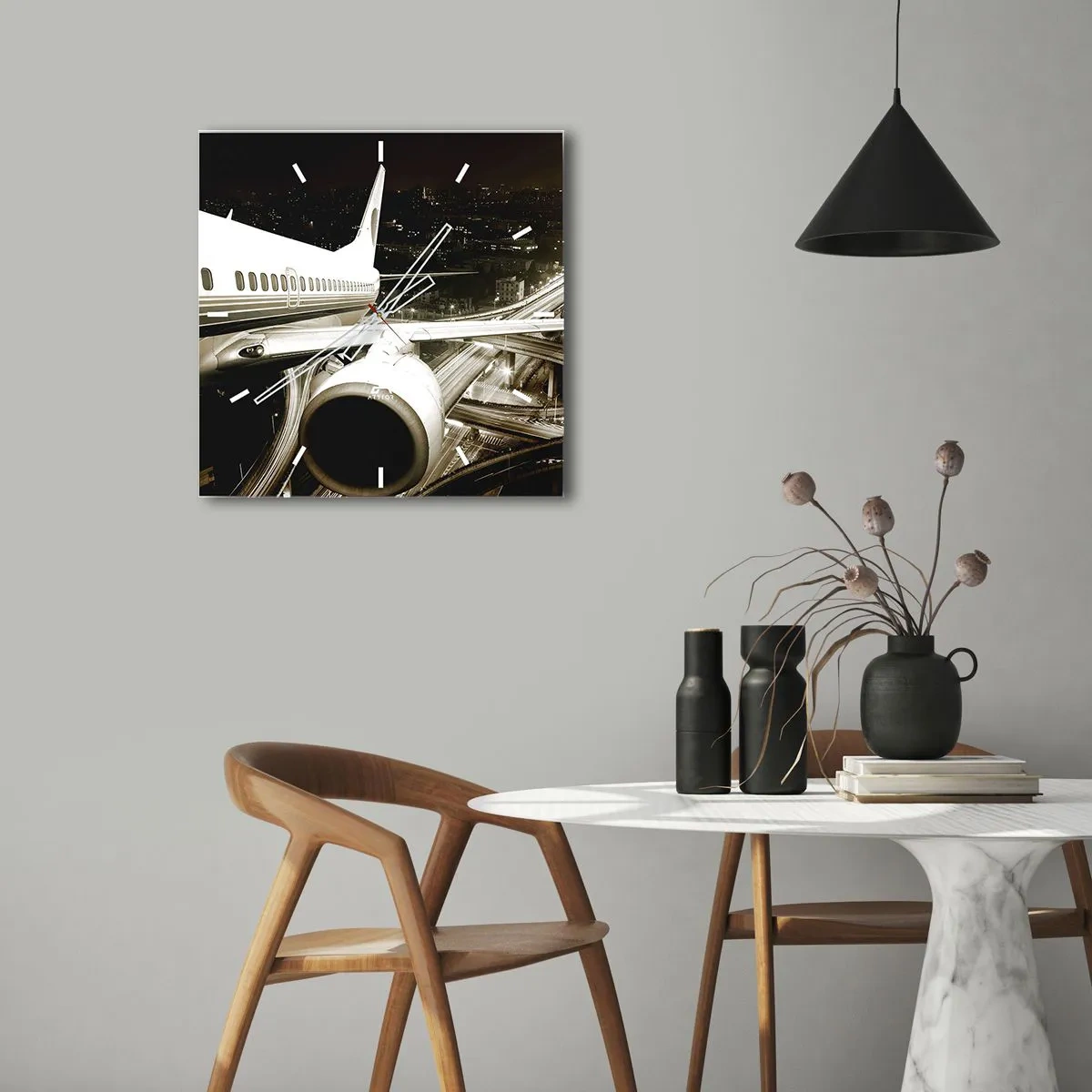 Reloj de pared - Reloj de vidrio - Vuela hacia la noche - 30x30 cm