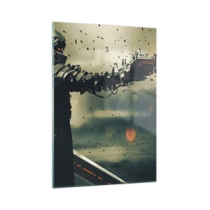 Cuadro sobre vidrio - Impresiones sobre Vidrio - Un guerrero cibernético de estilo futurista con armas de energía. - 50x70cm - Arma letal: tu propio Terminator - Decoración de pared moderna para salón y dormitorio ARTTOR