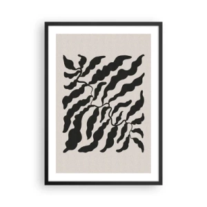 Póster en marco negro - Composición abstracta de plantas en negro sobre fondo beige - 50x70cm - La naturaleza de un cuadrado - Decoración de pared moderna para salón y dormitorio ARTTOR
