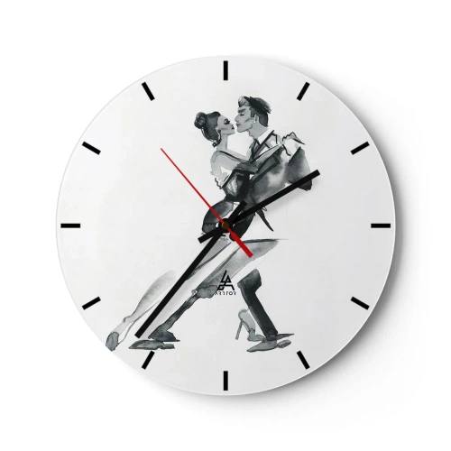 Reloj de pared - Reloj de vidrio - Una pareja de baile en una pose elegante sobre un fondo blanco. - 30x30cm - Todos al son de la música - Decoración de pared moderna para salón, cocina y dormitorio ARTTOR