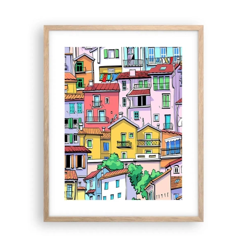 Póster en marco roble claro - Ciudad alegre - 40x50 cm