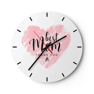 Reloj de pared - Reloj de vidrio - Un corazón rosa con las palabras "mejor mamá" sobre un fondo blanco. - 30x30cm - En cualquier momento de tu vida - Decoración de pared moderna para salón, cocina y dormitorio ARTTOR