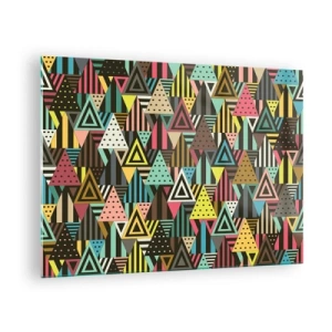 Cuadro sobre vidrio - Impresiones sobre Vidrio - Una composición abstracta con triángulos en colores intensos. - 70x50cm - A ritmo de triángulo - Decoración de pared moderna para salón y dormitorio ARTTOR