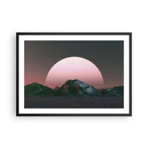 Póster en marco negro - Montañas geométricas con el sol poniente al fondo - 70x50cm - En una galaxia muy muy lejana - Decoración de pared moderna para salón y dormitorio ARTTOR