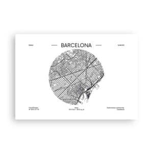 Póster - Un mapa de Barcelona en estilo minimalista en blanco y negro - 100x70cm - Anatomía de Barcelona - Decoración de pared moderna para salón y dormitorio ARTTOR