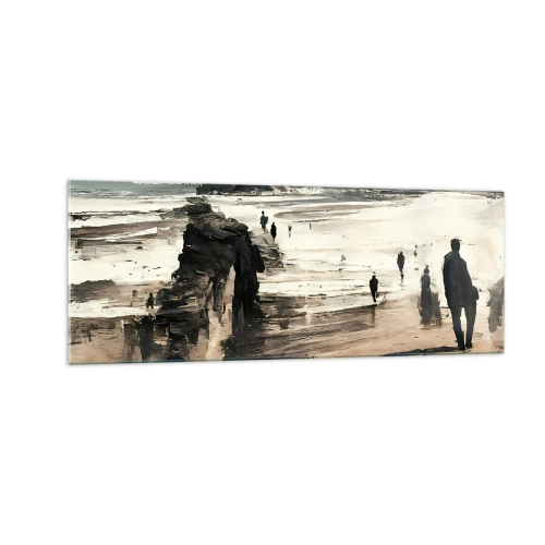 Cuadro sobre vidrio - Impresiones sobre Vidrio - Caminantes de playa en un paisaje tranquilo - 140x50cm - Un sueño evocado - Decoración de pared moderna para salón y dormitorio ARTTOR