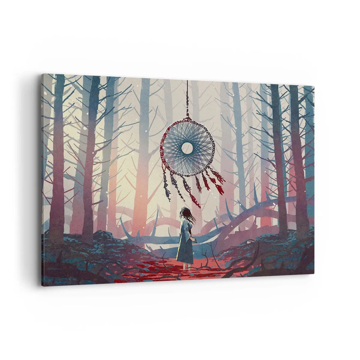 Cuadro sobre lienzo - Impresión de Imagen - Escena de bosque con un atrapasueños gigante. - 100x70cm - El ritual secreto de la felicidad - Decoración de pared moderna para salón y dormitorio ARTTOR