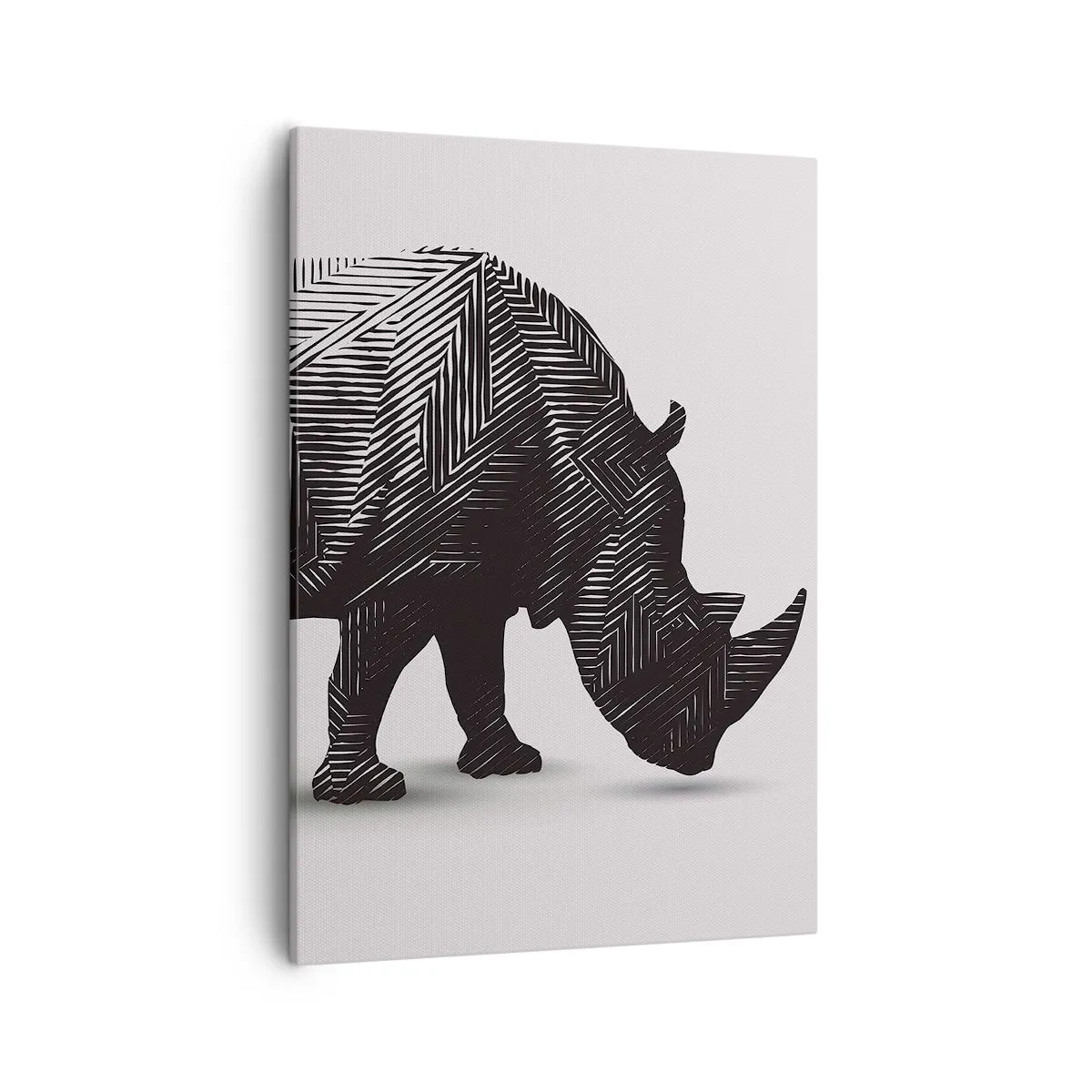Cuadro sobre lienzo - Impresión de Imagen - Silueta gráfica de un rinoceronte en un patrón en blanco y negro. - 50x70cm - La belleza geométrica de la naturaleza - Decoración de pared moderna para salón y dormitorio ARTTOR