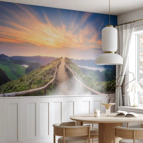 Fotomural Standard Eco - Un pintoresco camino en la cima de la montaña. - 100x70cm - Cerca del cielo - Decoración de pared moderna para salón y dormitorio ARTTOR