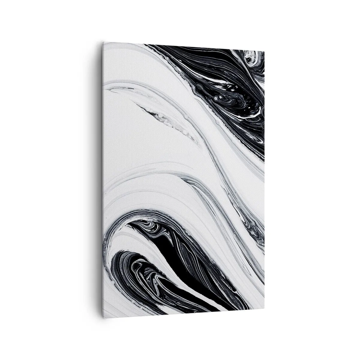 Cuadro sobre lienzo - Impresión de Imagen - Abstracción en blanco y negro con líneas dinámicas y remolinos. - 80x120cm - Combinando opuestos - Decoración de pared moderna para salón y dormitorio ARTTOR