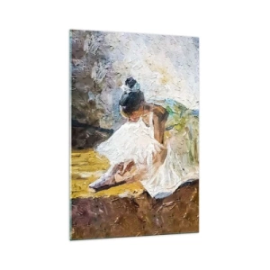 Cuadro sobre vidrio - Impresiones sobre Vidrio - Una bailarina con un vestido blanco de estilo pictórico sobre un fondo impresionista. - 70x100cm - De un cuadro de Degas - Decoración de pared moderna para salón y dormitorio ARTTOR