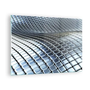 Cuadro sobre vidrio - Impresiones sobre Vidrio - Superficie abstracta con cuadrados metálicos brillantes. - 70x50cm - Ola de plata - Decoración de pared moderna para salón y dormitorio ARTTOR
