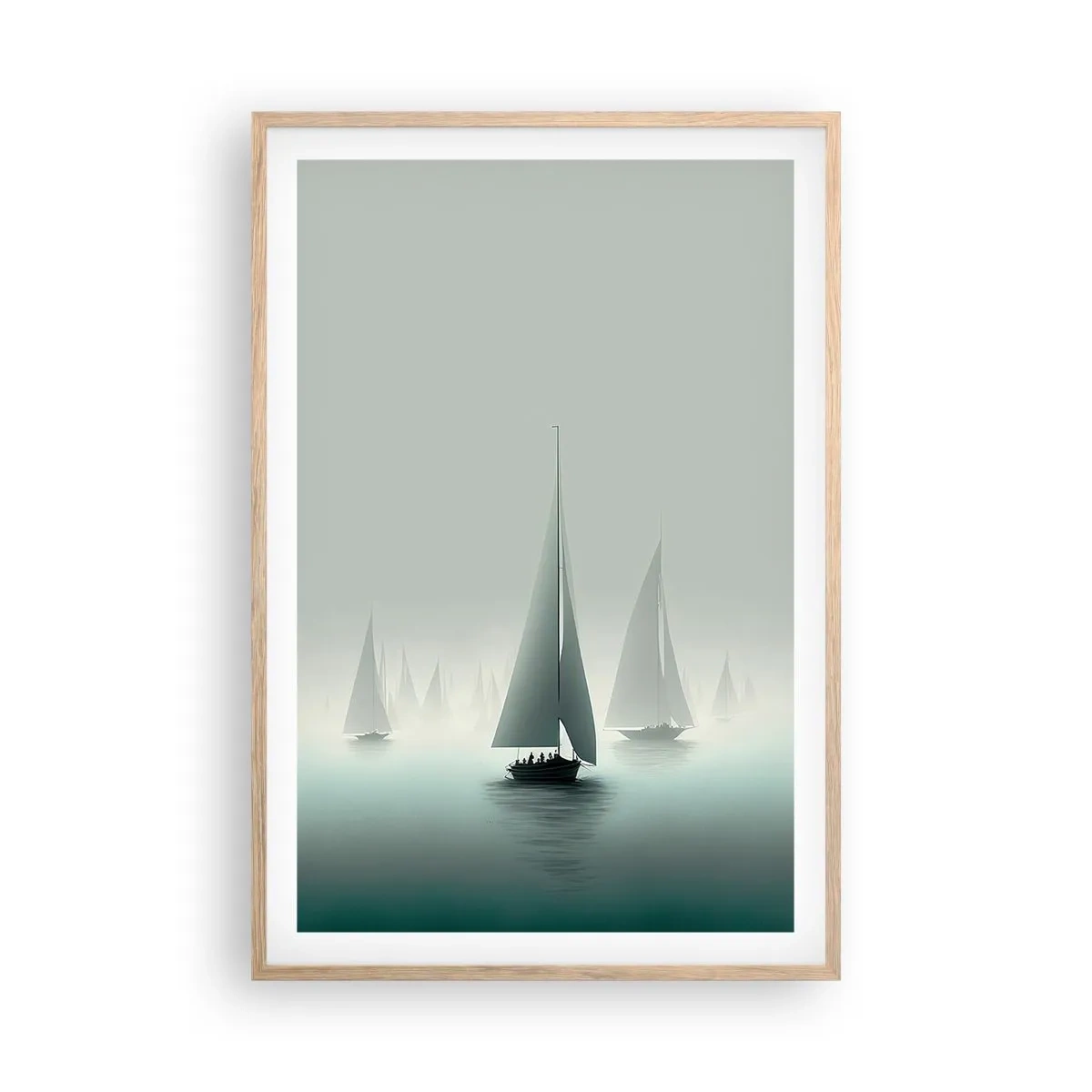 Póster en marco roble claro - Día de niebla en alta mar - 61x91 cm