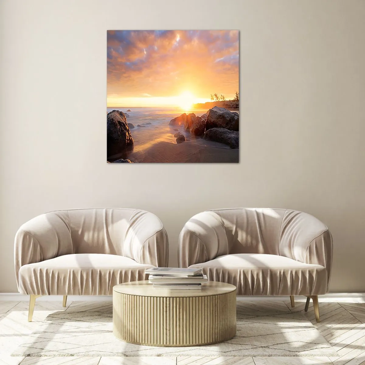 Cuadro sobre vidrio - Impresiones sobre Vidrio - Brisa luminosa del atardecer - 60x60 cm