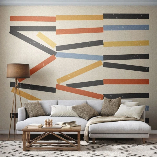 Fotomural Standard Eco - Rectángulos coloridos dispuestos horizontalmente en una disposición gráfica abstracta. - 100x70cm - Composición horizontal - Decoración de pared moderna para salón y dormitorio ARTTOR