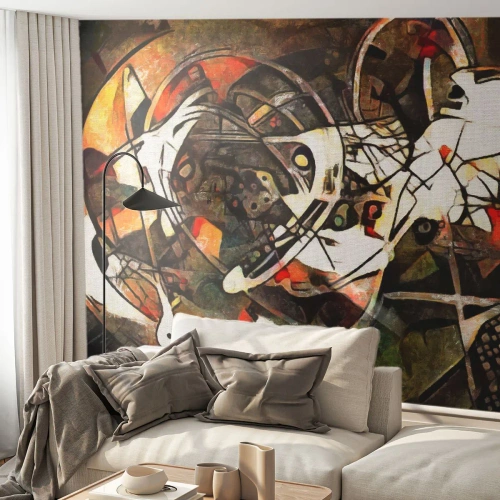 Fotomural Premium Canvas - Abstracción expresiva en tonos oscuros con líneas dinámicas. - 100x70cm - ¿Oyes el movimiento? - Decoración de pared moderna para salón y dormitorio ARTTOR