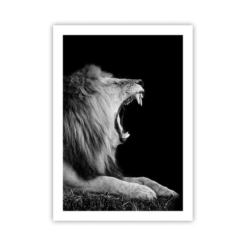 Póster - Un león rugiente en monocromo - 50x70cm - Sin duda alguna - Decoración de pared moderna para salón y dormitorio ARTTOR