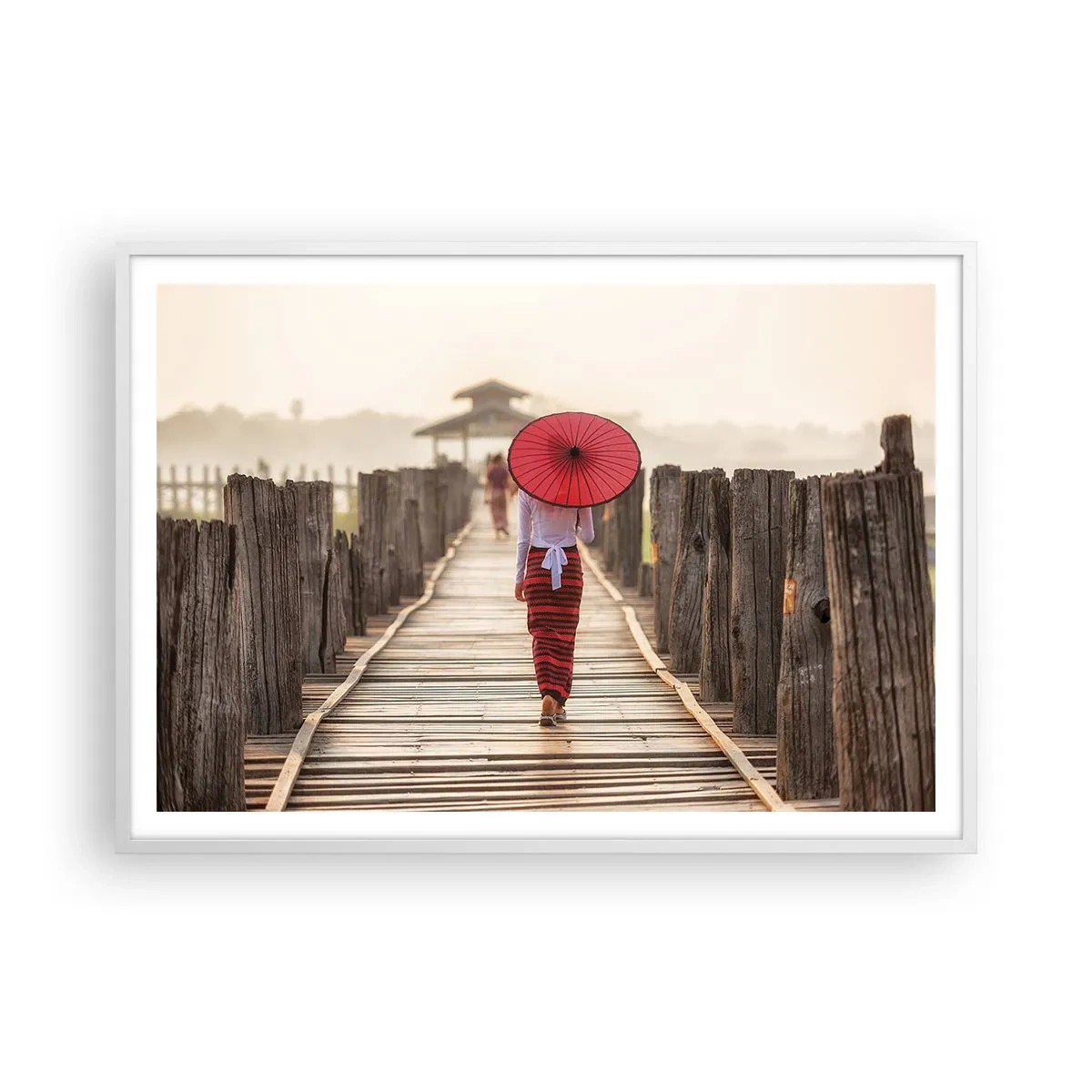 Póster en marco blanco - En un viejo puente - 100x70 cm