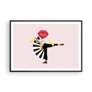 Póster en marco negro - Figura surrealista con boca y elementos geométricos. - 100x70cm - Arte pop surrealista - Decoración de pared moderna para salón y dormitorio ARTTOR