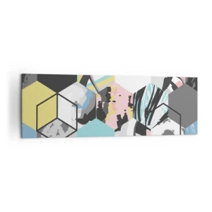 Cuadro sobre lienzo - Impresión de Imagen - Patrón hexagonal geométrico con detalles abstractos coloridos - 160x50cm - Hexágonos y cubos en seis colores - Decoración de pared moderna para salón y dormitorio ARTTOR