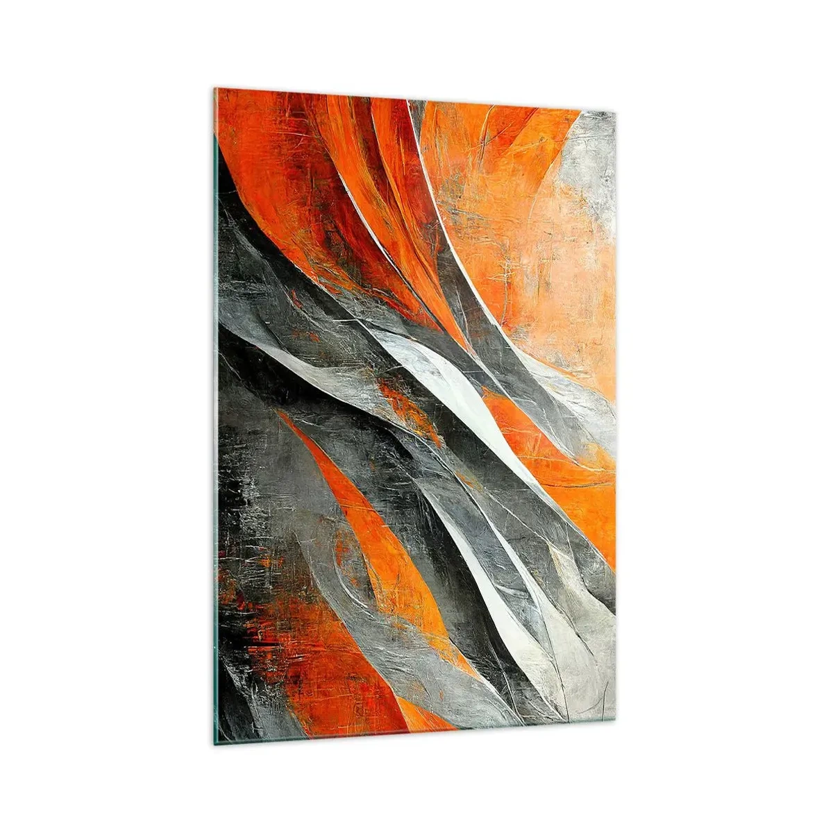 Cuadro sobre vidrio - Impresiones sobre Vidrio - Líneas abstractas en tonos naranja y gris. - 70x100cm - Calor y frío - Decoración de pared moderna para salón y dormitorio ARTTOR
