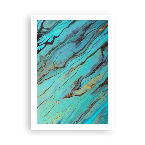 Póster - Patrones abstractos en tonos turquesa y dorado. - 50x70cm - Marea turquesa - Decoración de pared moderna para salón y dormitorio ARTTOR